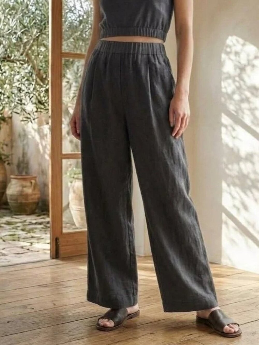 Free People Women's Wide-Leg Drawstring Trouser Pants Adjustable Black M 288460
